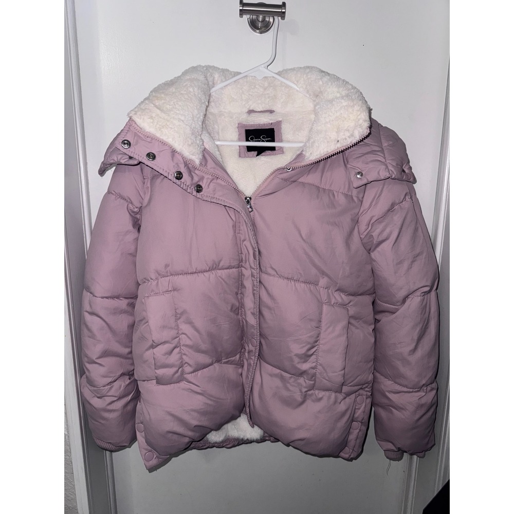 Jessica Simpson Mauve Pink Sherpa Lined Puffer Jacket Hooded Winter Coat Small